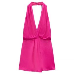 Zara satin effect hot pink romper